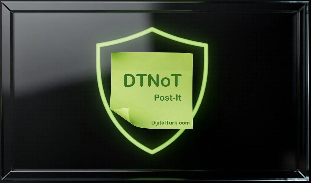 DTNoT — sayfalara not bırak: yeşil post-it, kalkan motifi ve dijitalturk.com